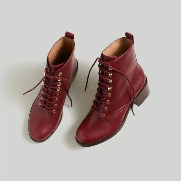 NWOT Madewell Rusted Burgundy Leather Lace Up Patti Boots Size 9 - Picture 7 of 7